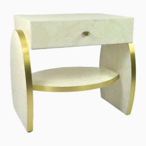 White Rock Crystal and Brass Nightstands by François-Xavier Turrou for Ginger Brown, Set of 2