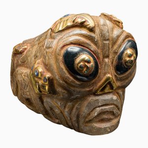 Vintage Gottheitenkopf aus geschnitztem Kristallglas & vergoldetem Metall, Südamerika, 1950er