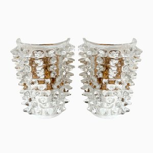 Midcentury Modern Italian Murano Glass and Brass Wall Lights from Barovier & Toso, 1990s, Set of 2