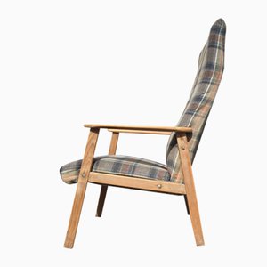Danish Highback Checkered Wool & Oak Easy Chair from Getama, 1970s