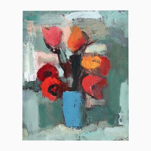 Aleksandr Rodin, Tulips in a Vase #4, Olio su cartone