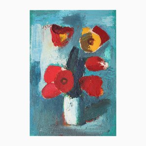 Aleksandr Rodin, Tulips in a Vase #3, Oil on Cardboard