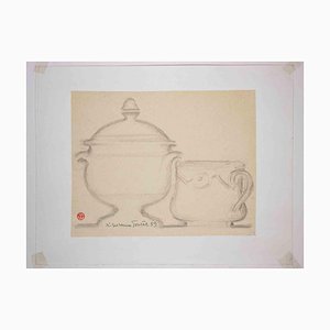 Suzanne Tourte, Nature Morte, Dessin au Crayon, Milieu du 20e Siècle