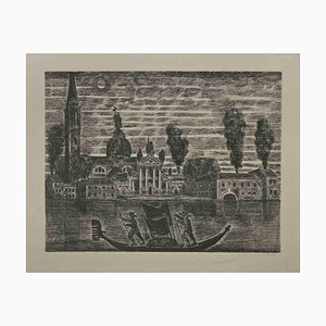 Gianpaolo Berto, Gondoliers à Venise, Eau-forte, 1974