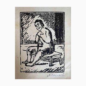 Mino Maccari, Waiting Man, Woodcut, 1926