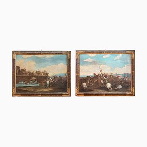 Battle Scenes, Oil Paintings, 18th Century, Set of 2