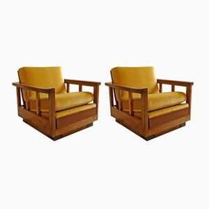 Set of Cubist Art Déco Velvet Club Chairs, 1920s