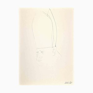 Emilio Greco, Posthumes Portrait von Papst Johannes 23°, Tuschezeichnung, 1973