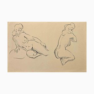 Jean Chapin, Posing Nude, Charcoal Drawing, 1950s