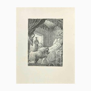 Wladyslaw Jahl, Don Quixote on his Deathbed, Etching, 1951