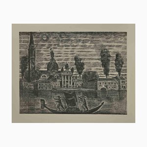 Gianpaolo Berto, Gondoliers in Venice, Etching, 1974