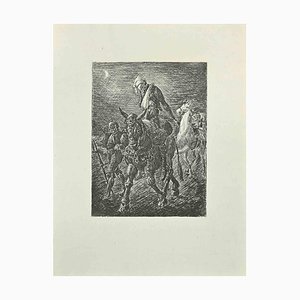 Wladyslaw Jahl, Don Quixote Wounded, Etching and Drypoint, 1951