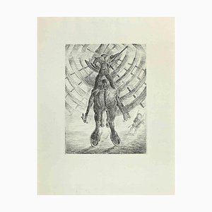 Wladyslaw Jahl, Don Quixote and the Windmill, Etching and Drypoint, 1951