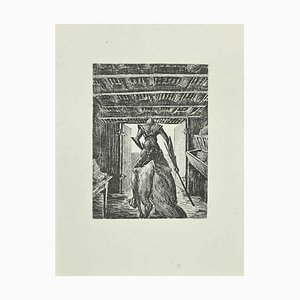 Wladyslaw Jahl, Don Quixote Leaves the Stable on his Horse, Etching, 1951
