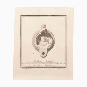 Niccolò Cesarano, Oil Lamp with Decoration, Etching, 18th Century