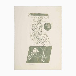 Gérard Guyomard, Nude and Magic Bike, Woodcut, 1970s