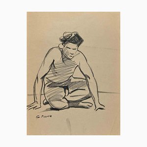 Georges Pierre, figura reclinada, dibujo al carboncillo, años 50