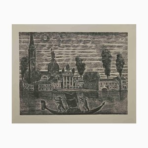 Gianpaolo Berto, Gondoliers in Venice, Etching, 1974