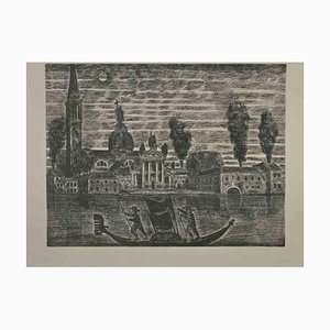Gianpaolo Berto, Gondoliers in Venice, Etching, 1974