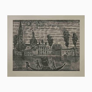 Gianpaolo Berto, Gondoliers in Venice, Etching, 1974