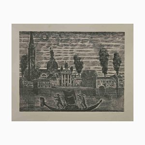 Gianpaolo Berto, Gondoliers in Venice, Etching, 1974