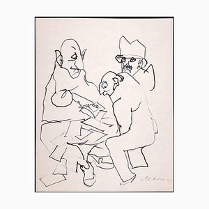 Mino Maccari, Figures, Ink Drawing, 1970