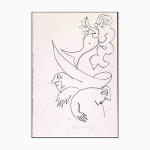 Mino Maccari, Mermaid, Charcoal Drawing, 1980