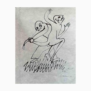 Mino Maccari, Dancing Figures, China Ink Drawing, 1975