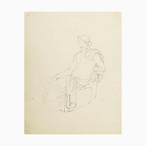 Augustin-Alexandre Dumont, Roman Lady, Pencil Drawing, 19th Century