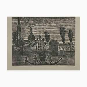 Gianpaolo Berto, Gondoliers in Venice, Etching, 1974
