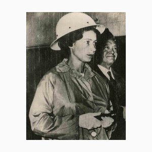 Associated Press News Photographer, Queen Elizabeth Wears Mineral's Helmet, Vintage Photograph 1950s