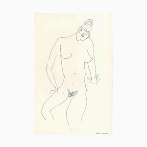 Alkis Matheos, Sketched Female Nude, Original China Ink on Paper