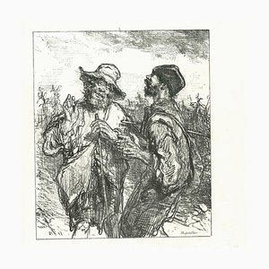 Paul Gavarni, The Delightful Chit-Chat, Original Lithograph, 1881
