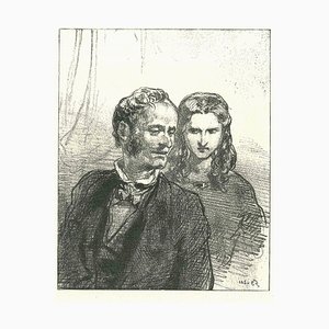 Lithographie Originale, Paul Gavarni, The Couple, 1881