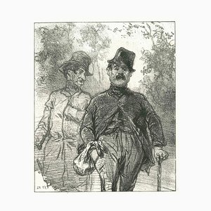 Paul Gavarni, The Walking Men, Original Lithograph, 1881