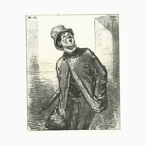 Lithographie Originale Paul Gavarni, A Watching Man, 1881
