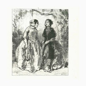 Paul Gavarni, The Women in the Wood, Original Lithographie, 1881