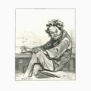 Paul Gavarni, A Drunk Man, Original Lithograph, 1881