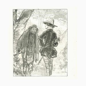 After Paul Gavarni, The Conversation of Vagabond and Hunter, Original Lithograph, 1881