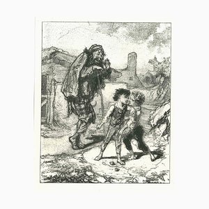 Paul Gavarni, The Passenger Talking to Children, Original Lithograph, 1881