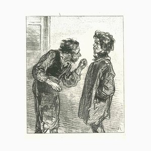 Paul Gavarni, The Conversation, Original Lithograph, 1881