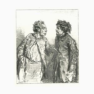 Lithographie Originale, Paul Gavarni, The Conversation, 1881