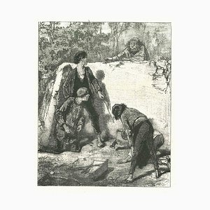 Paul Gavarni, Jugando, Litografía original, 1881