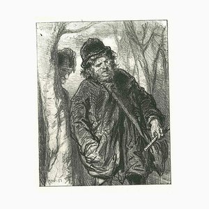 Paul Gavarni, Men in the Wood, Original Lithograph, 1881