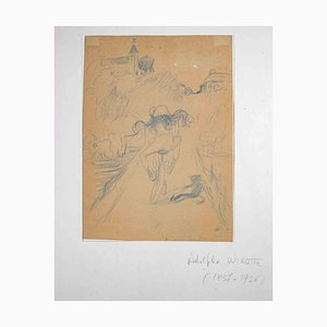 Adolphe Willette, Woman on Bicycle, Pencil Drawing, 1890s