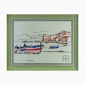 Aldo Riso, Boats on the Seaside, Screenprint, 1970