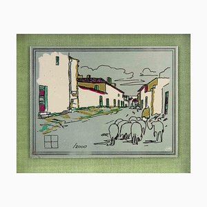 Aldo Riso, Urban Landscape with Sheep, Screenprint, 1970
