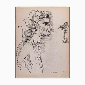 Serge Fotinsky, A Man's Profile, Ink Drawing, 1947