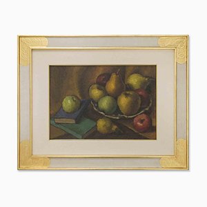 Still Life with Books and Pears, Oil Painting, Mid-20th Century