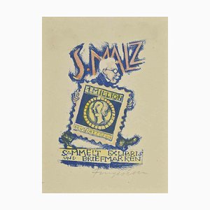 Michel Fingesten, Ex Libris: Sammelt und Briefmarken, Etching, 1930s